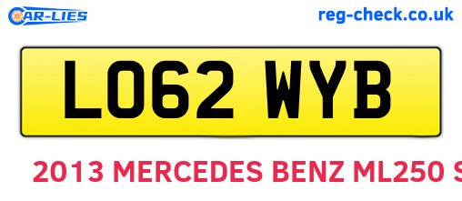LO62WYB are the vehicle registration plates.