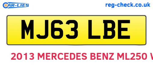 MJ63LBE are the vehicle registration plates.