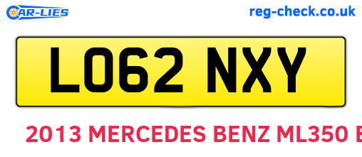 LO62NXY are the vehicle registration plates.
