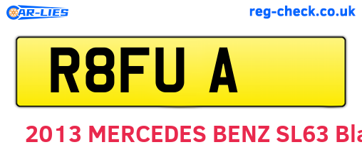 R8FUA are the vehicle registration plates.