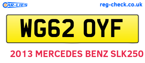 WG62OYF are the vehicle registration plates.