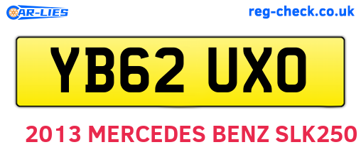 YB62UXO are the vehicle registration plates.