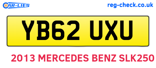 YB62UXU are the vehicle registration plates.