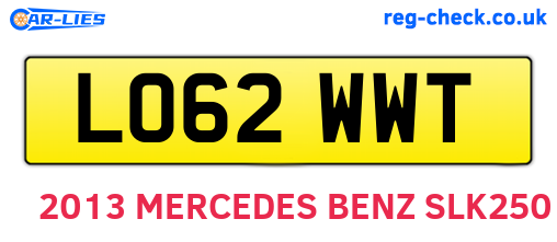 LO62WWT are the vehicle registration plates.