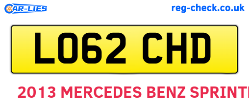 LO62CHD are the vehicle registration plates.