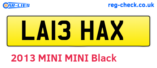 LA13HAX are the vehicle registration plates.