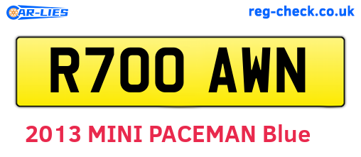 R700AWN are the vehicle registration plates.