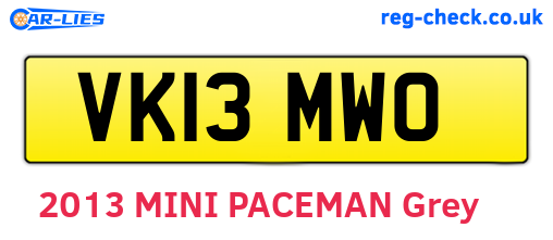 VK13MWO are the vehicle registration plates.