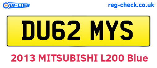 DU62MYS are the vehicle registration plates.