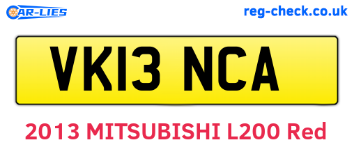 VK13NCA are the vehicle registration plates.