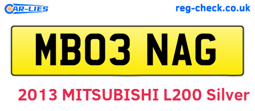 MB03NAG are the vehicle registration plates.
