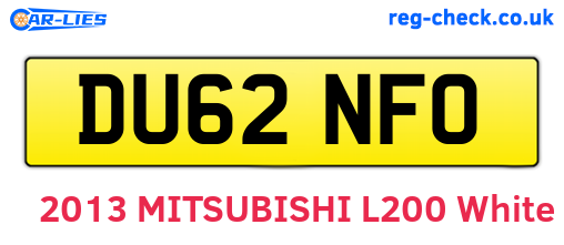 DU62NFO are the vehicle registration plates.