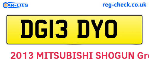 DG13DYO are the vehicle registration plates.
