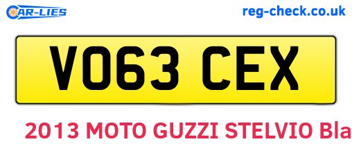 VO63CEX are the vehicle registration plates.