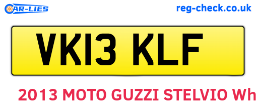 VK13KLF are the vehicle registration plates.