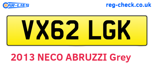 VX62LGK are the vehicle registration plates.