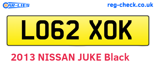 LO62XOK are the vehicle registration plates.