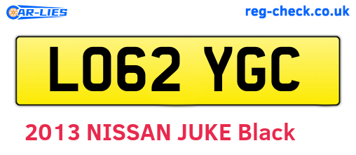 LO62YGC are the vehicle registration plates.
