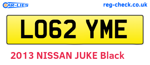 LO62YME are the vehicle registration plates.