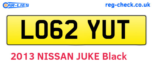 LO62YUT are the vehicle registration plates.