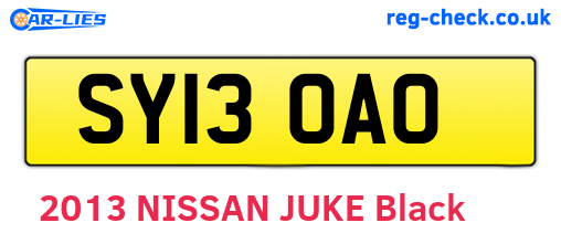 SY13OAO are the vehicle registration plates.