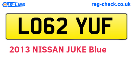 LO62YUF are the vehicle registration plates.