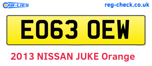 EO63OEW are the vehicle registration plates.