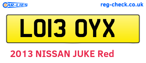 LO13OYX are the vehicle registration plates.