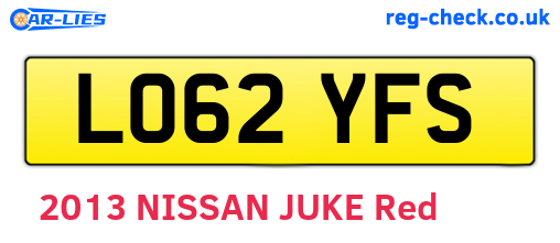 LO62YFS are the vehicle registration plates.