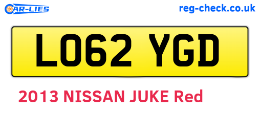 LO62YGD are the vehicle registration plates.
