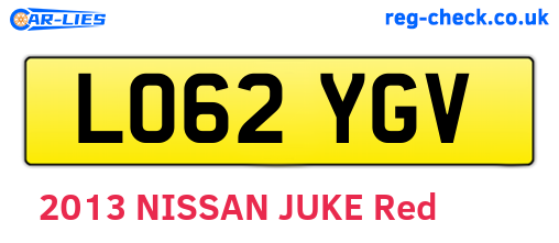 LO62YGV are the vehicle registration plates.