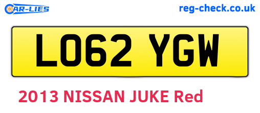 LO62YGW are the vehicle registration plates.