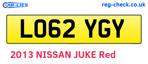 LO62YGY are the vehicle registration plates.