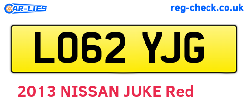 LO62YJG are the vehicle registration plates.