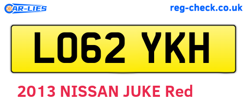 LO62YKH are the vehicle registration plates.