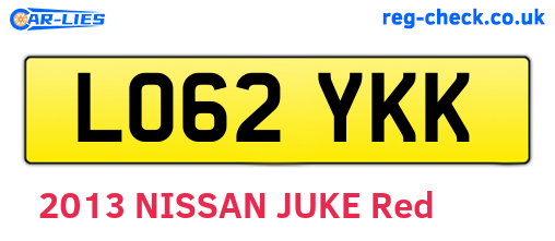 LO62YKK are the vehicle registration plates.