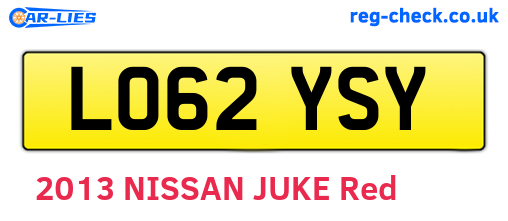 LO62YSY are the vehicle registration plates.