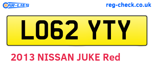 LO62YTY are the vehicle registration plates.