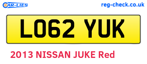 LO62YUK are the vehicle registration plates.