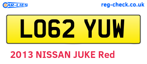 LO62YUW are the vehicle registration plates.