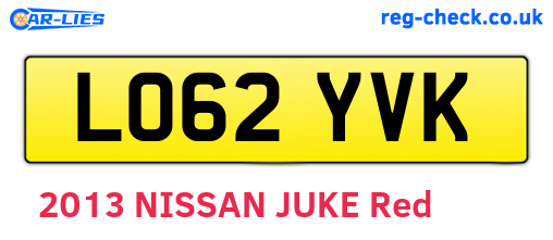 LO62YVK are the vehicle registration plates.