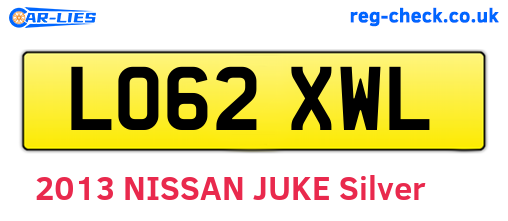 LO62XWL are the vehicle registration plates.