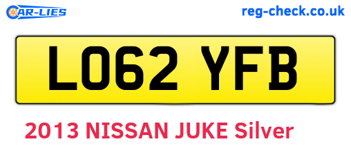 LO62YFB are the vehicle registration plates.