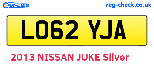 LO62YJA are the vehicle registration plates.