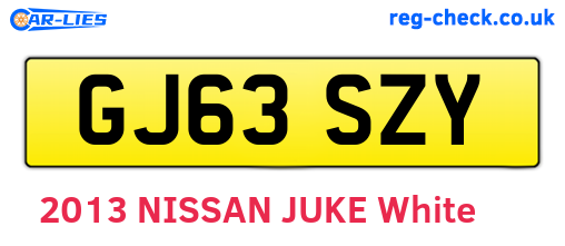 GJ63SZY are the vehicle registration plates.