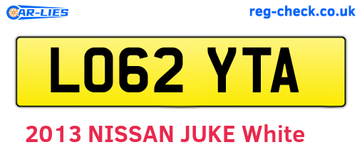 LO62YTA are the vehicle registration plates.