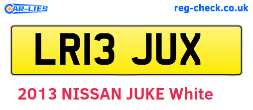 LR13JUX are the vehicle registration plates.