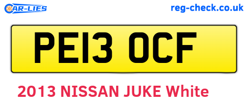 PE13OCF are the vehicle registration plates.