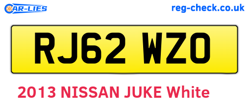 RJ62WZO are the vehicle registration plates.