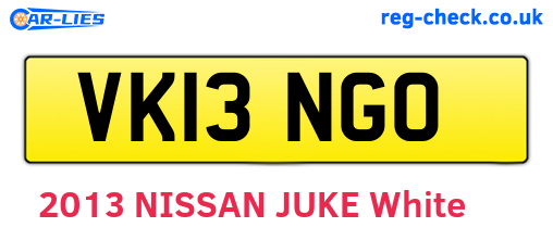 VK13NGO are the vehicle registration plates.
